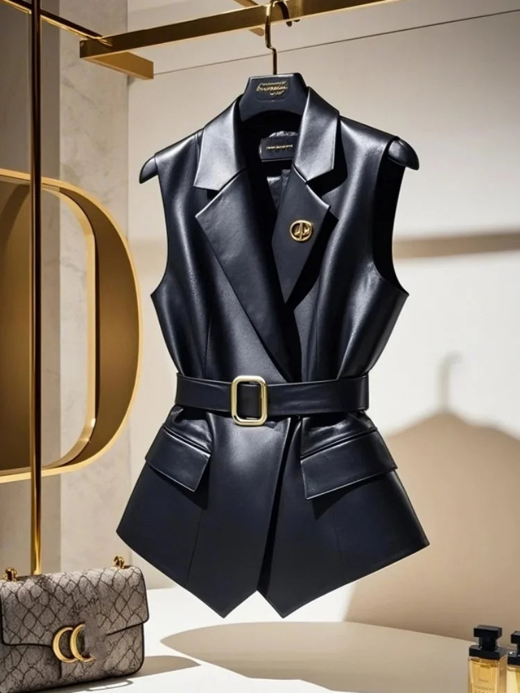 Gilet Blazer Femme Sans Manches Color Block Café Rétro Élégant – Veste Tailleur Bureau Casual Chic Printemps Été | Mode