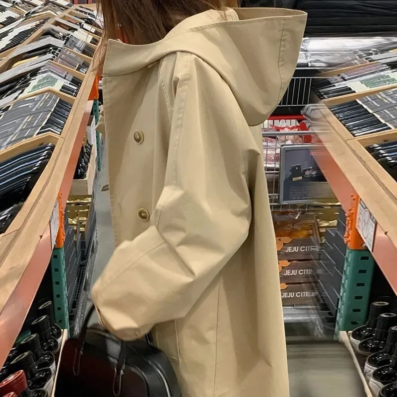 Coupe-Vent Femme À Capuche Loose Doublé Manches Longues – Veste Trench Casual Chic Printemps Automne | Mode Tendance