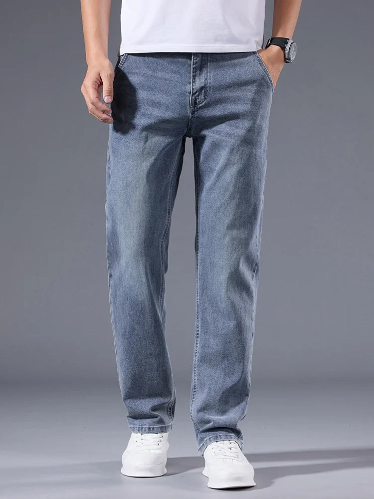 Jean Homme Loose Straight Leg Rétro Lavé Élastique Casual Toutes Saisons Polyvalent Confortable Intemporel Élégant – Jean Loose Premium Straight Leg Rétro | Mode Homme Denim Premium Polyvalent
