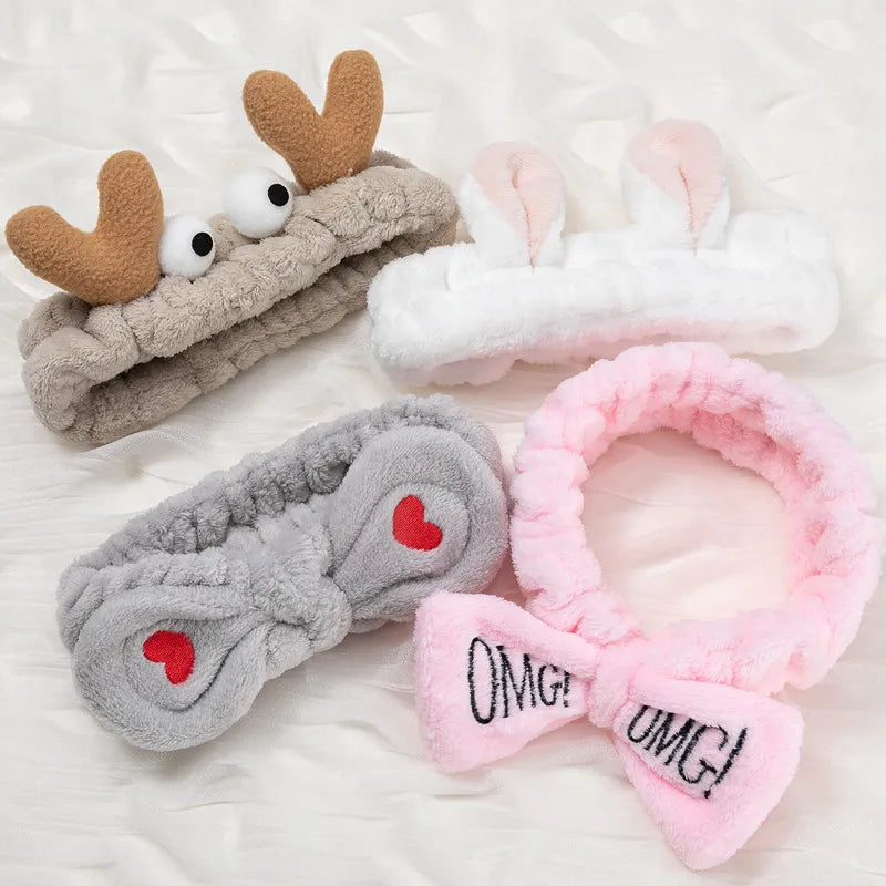 Bandeau Maquillage Oreilles de Lapin Coral Fleece – Élastique Doux | Soin Visage & Coiffure Fille