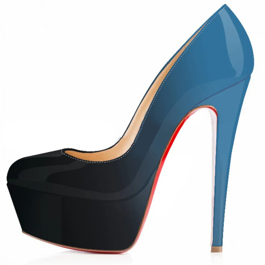 LOSLANDIFEN Escarpins 14CM Plateforme Peep Toe Gradient – Cuir Verni Rouge Mariage Fête
