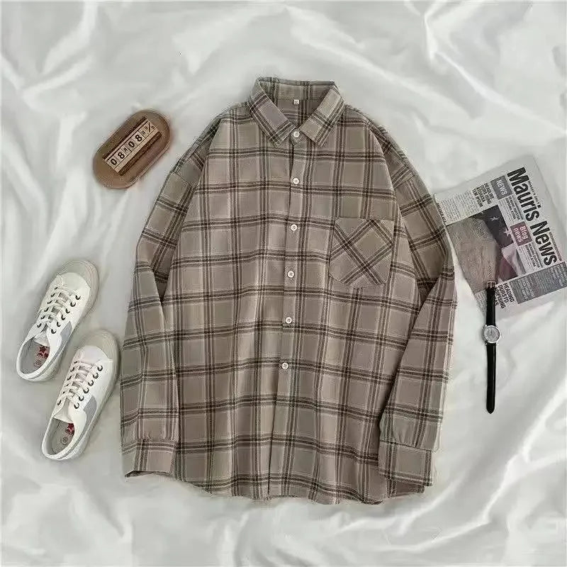 Chemise Femme À Carreaux Vintage Oversize Manches Longues Boutons Style Coréen – Casual Chic Automne | Streetwear