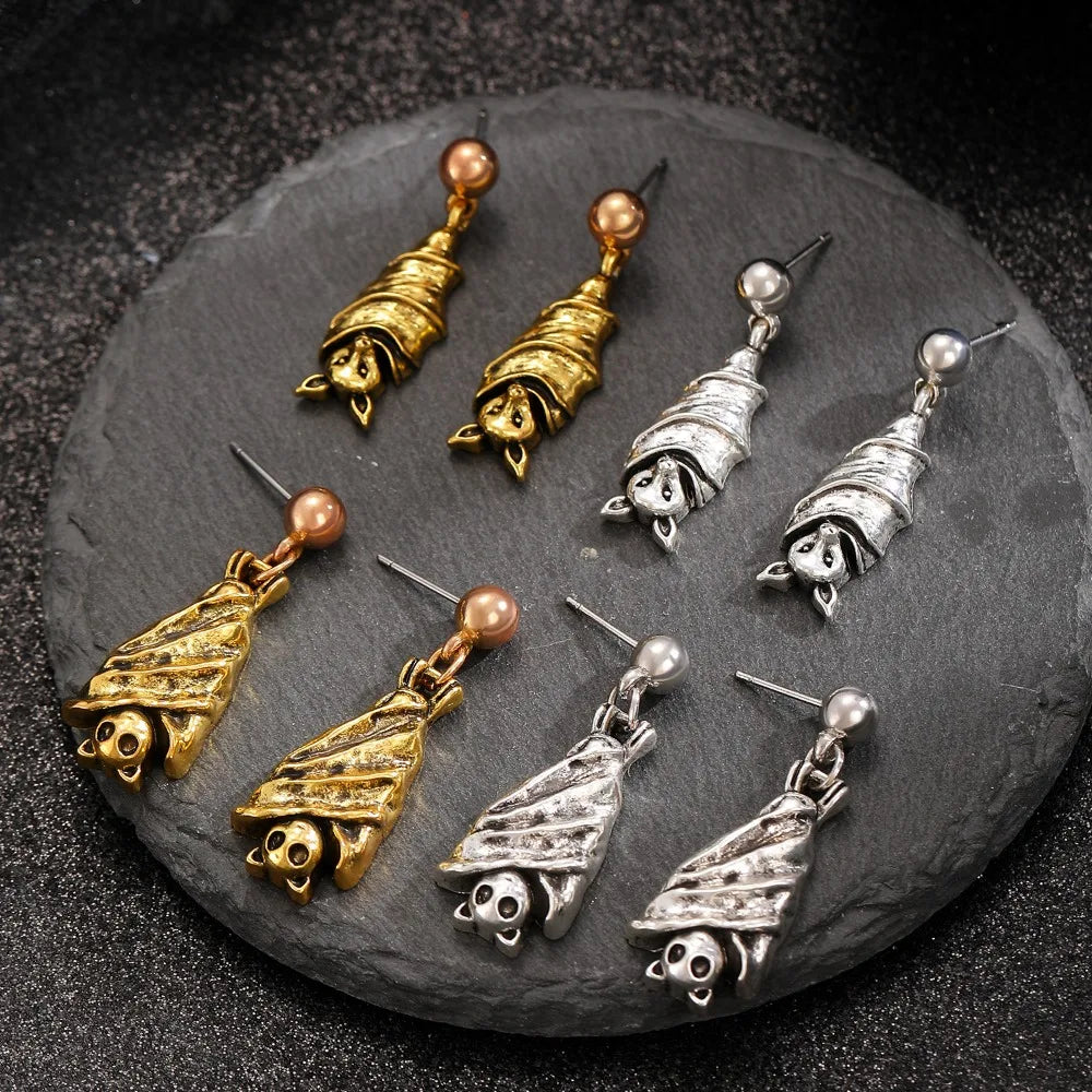 Boucles d'Oreilles Chauve-Souris Gothic Halloween Femme – Noir Or Argent Pendantes Bijou