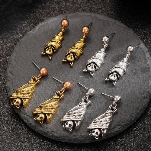 Boucles d'Oreilles Chauve-Souris Gothic Halloween Femme – Noir Or Argent Pendantes Bijou