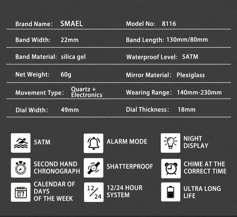 Montre Homme Digital Rectangle 8116 Double Fuseau – Sport Étanche 50M Électronique 2025
