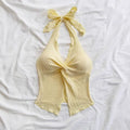 Crop Top Halter Y2K Jaune Col V Sans Dos - Streetwear Sexy Femme Été