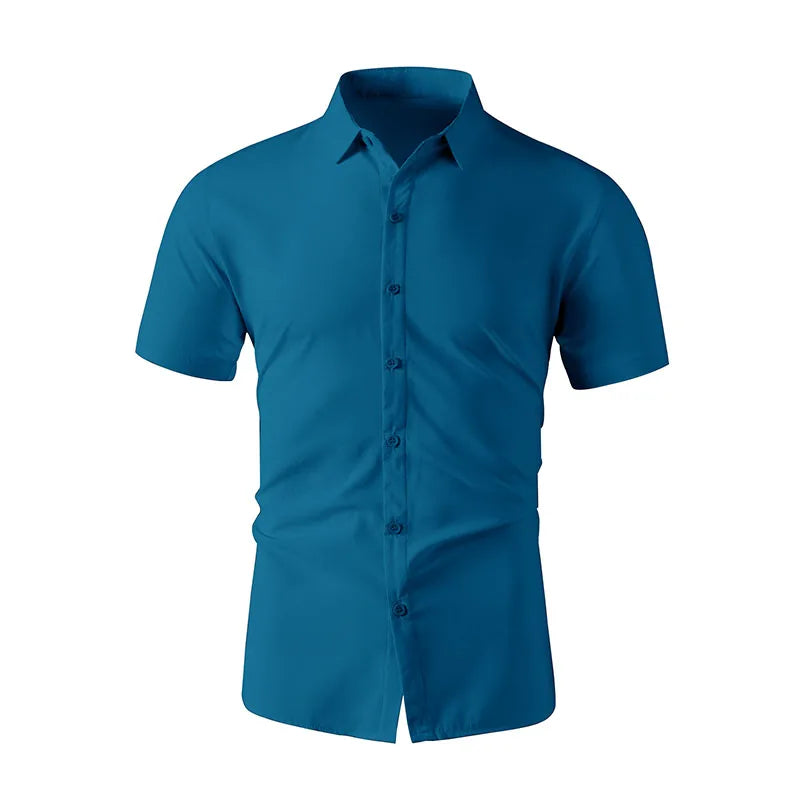 Chemise Homme Business Casual Couleur Unie Manches Courtes Été Sans Repassage Confortable Polyvalente Fashion Élégante Intemporelle – Chemise Premium Sans Repassage Business Casual Été | Mode Homme Business Casual Premium