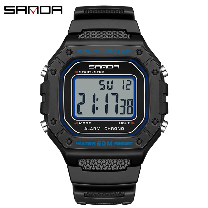 SANDA 2156 Herren Militär Digitaluhr – LED Sport Army Wasserdicht Stoppuhr Großes Zifferblatt
