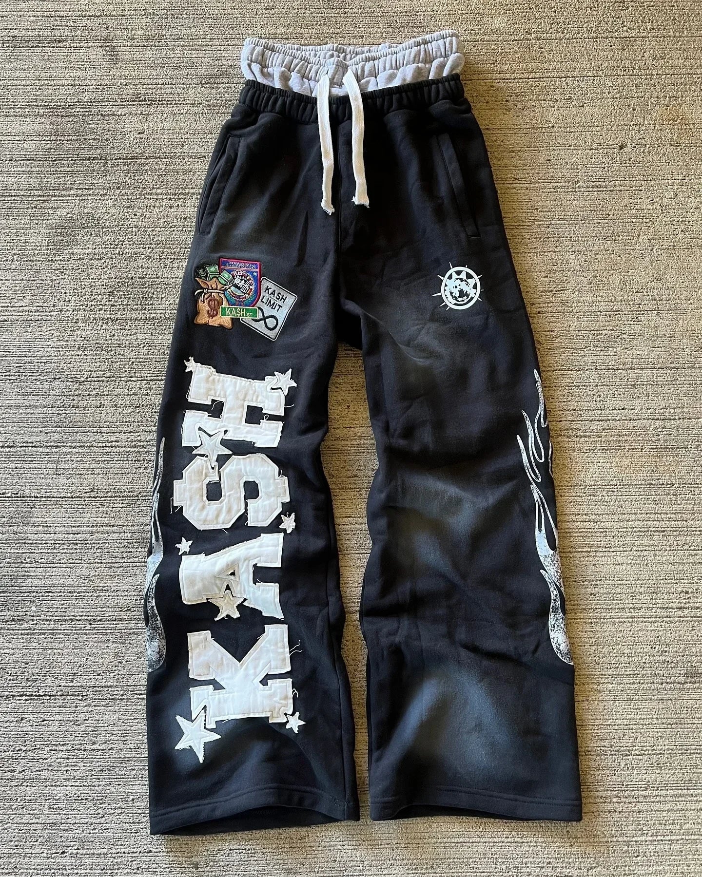 Jogging Homme Y2K Baggy Patch Lettres Rétro Double Épaisseur Hip-Hop Gothique Taille Élastique Casual | Sweatpants Y2K Gothique Premium
