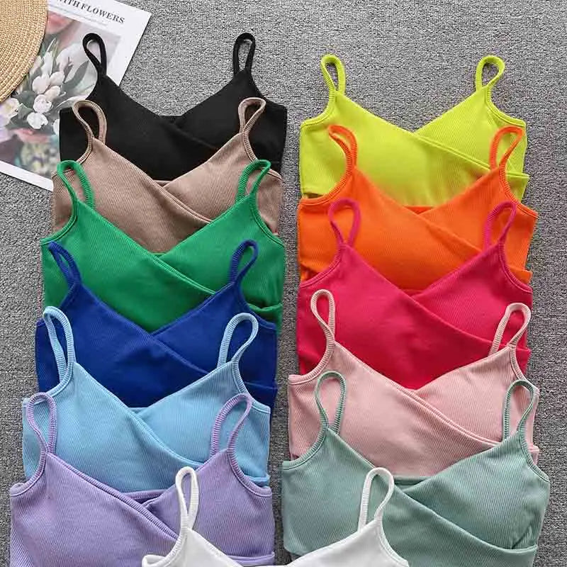 Caraco Femme Bretelles Irrégulières Uni Slim Chic Y2K – Top Sport Élégant Casual & Tendance