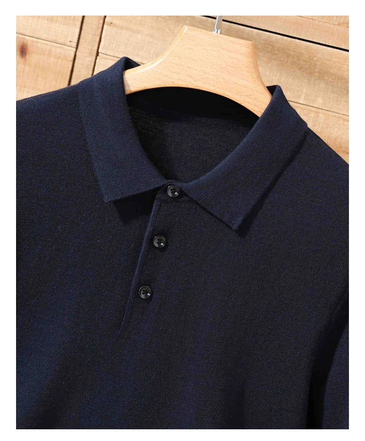Herren-Polo-Pullover aus 100 % Merinowolle – Lapierre-Kragen Kurzarm Locker gestrickt Sommer Übergröße | Premium Herrenmode