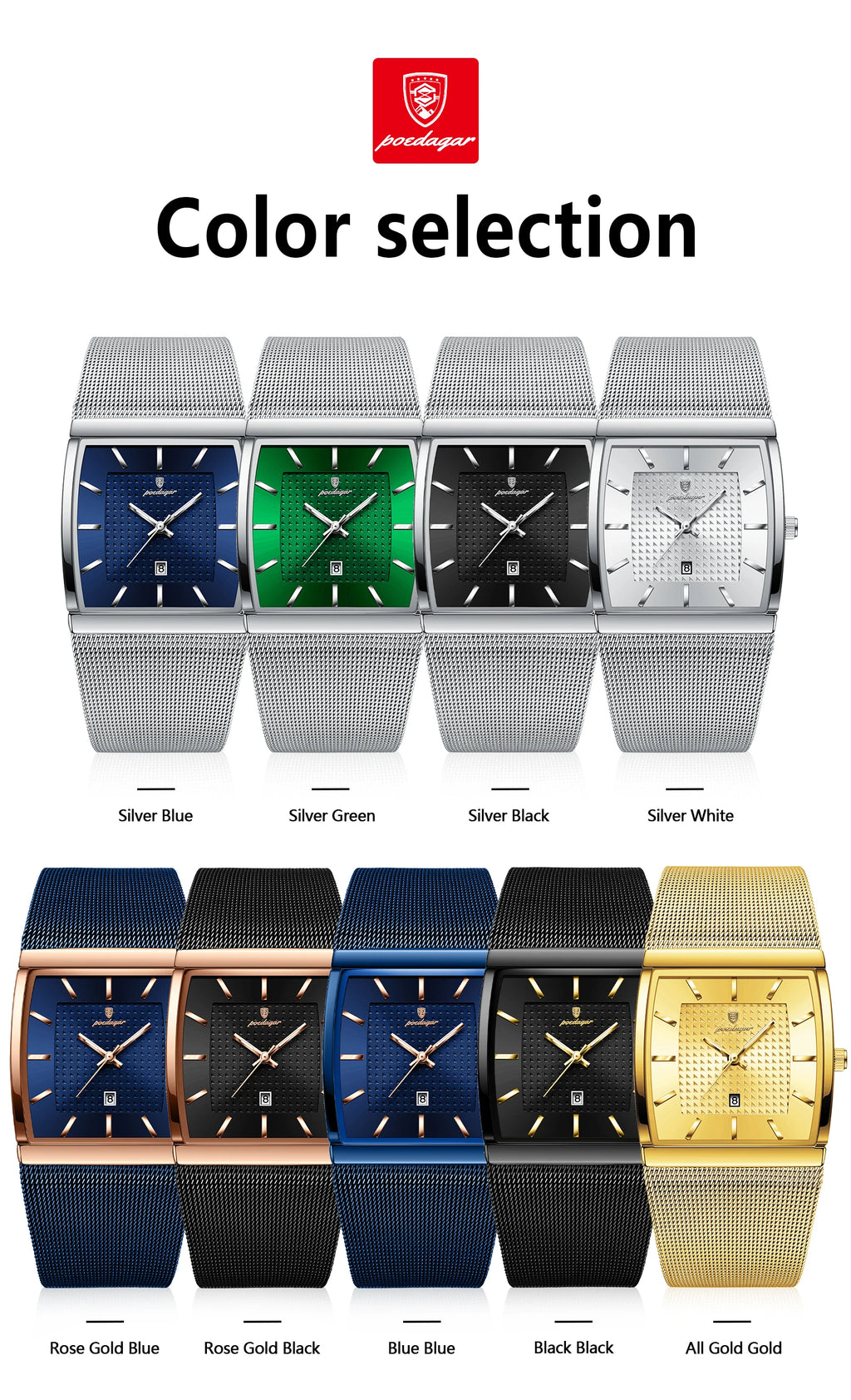 Montre Homme Luxe POEDAGAR Maille Acier Inoxydable Lumineux Date Quartz – Étanche Élégante