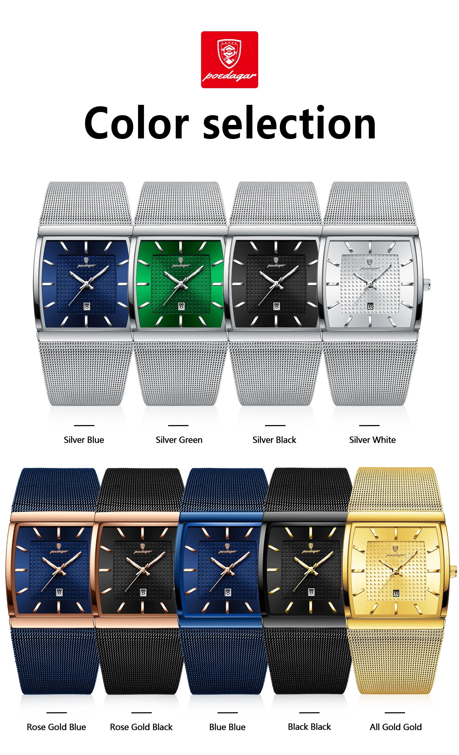 Montre Homme Luxe POEDAGAR Maille Acier Inoxydable Lumineux Date Quartz – Étanche Élégante