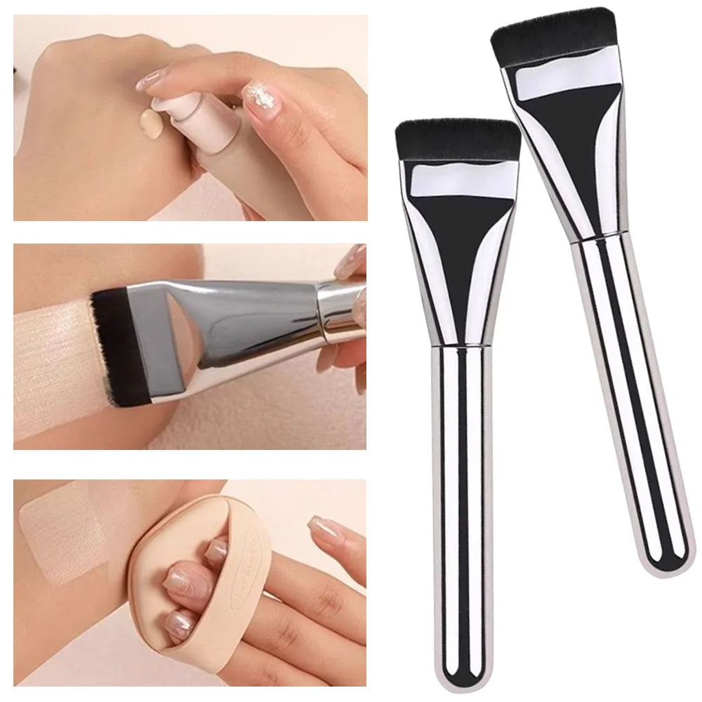 Set Pinceaux Contouring & Fond de Teint – 3/5 Pcs | Palette Inox & Puff