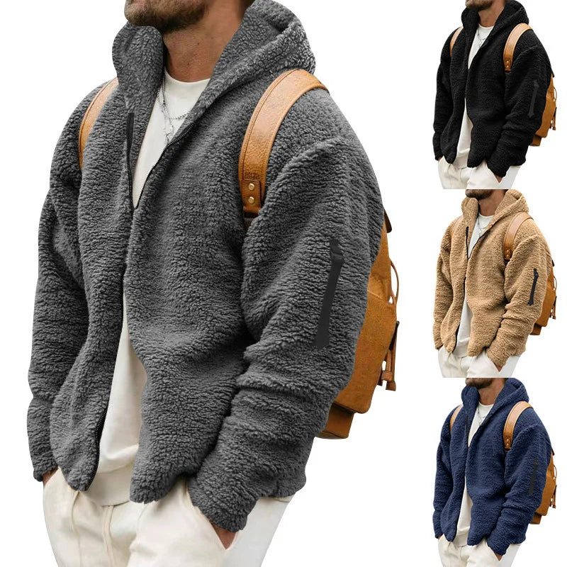 Veste Homme Automne Hiver Polaire Double Face Chaude Capuche Loose Casual Coupe-Vent – Manteau Chaud Tendance Saison Froide | Mode Homme Premium