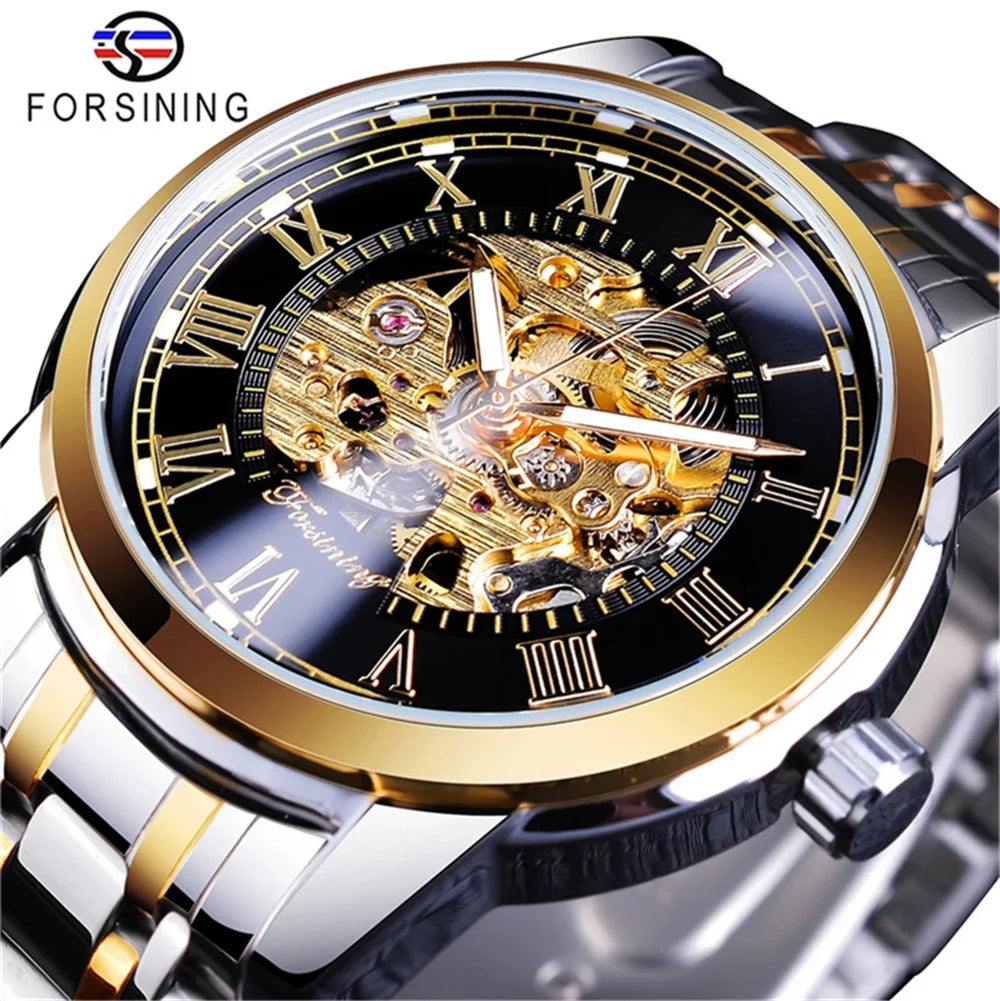 Herrenuhr FORSINING 349 Mechanisch Handaufzug Skelett – Business Elegant Edelstahl