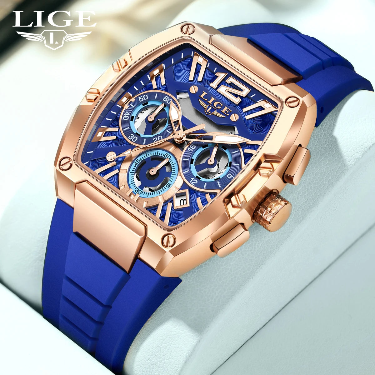 Montre Homme LIGE Sport Quartz Silicone Squelette Lumineux Calendrier – Étanche Outdoor Fashion