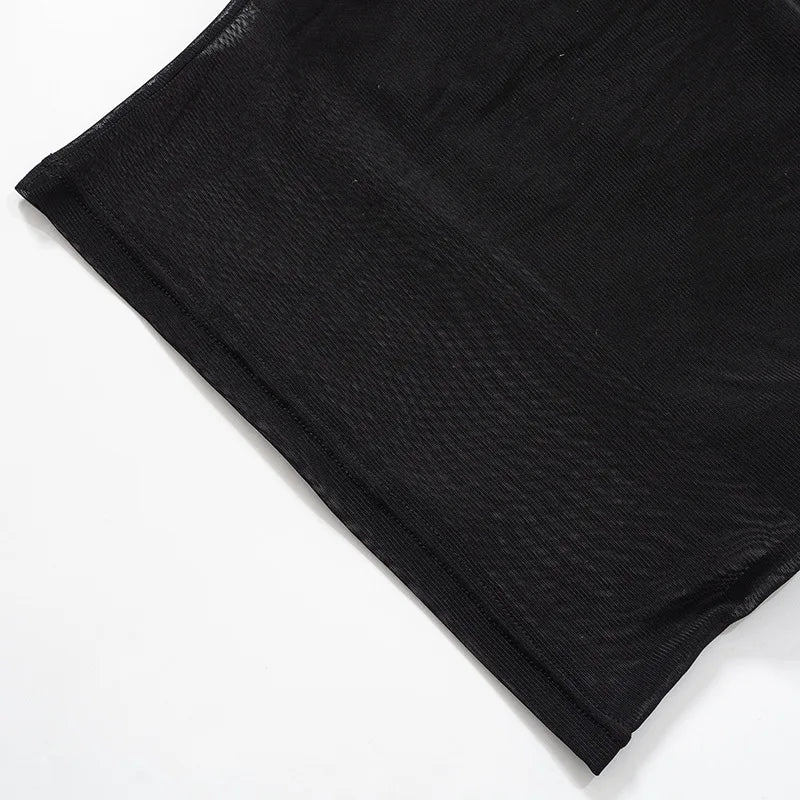 Crop Top Corset Femme Noir Mesh Patchwork Sans Bretelles Épaules Dénudées Slim Sexy – Streetwear Été | Cami