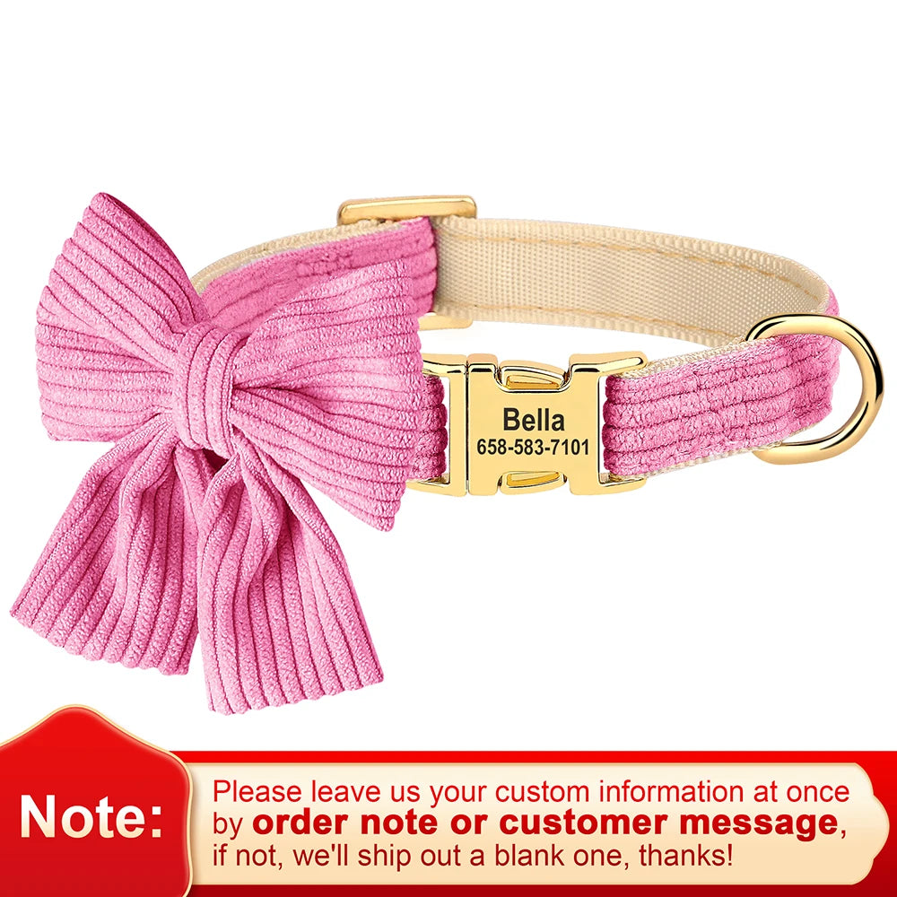 Collier Personnalisé Chien & Chat Nœud Papillon Mignon – Gravure Gratuite ID Plaque Petite & Moyenne Race | Accessoires Animaux