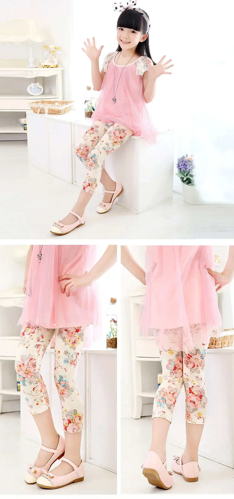 Legging Corsaire Fille Imprimé Fleurs – Pantalon Skinny Stretch Enfant Toutes Tenues 3-10 Ans