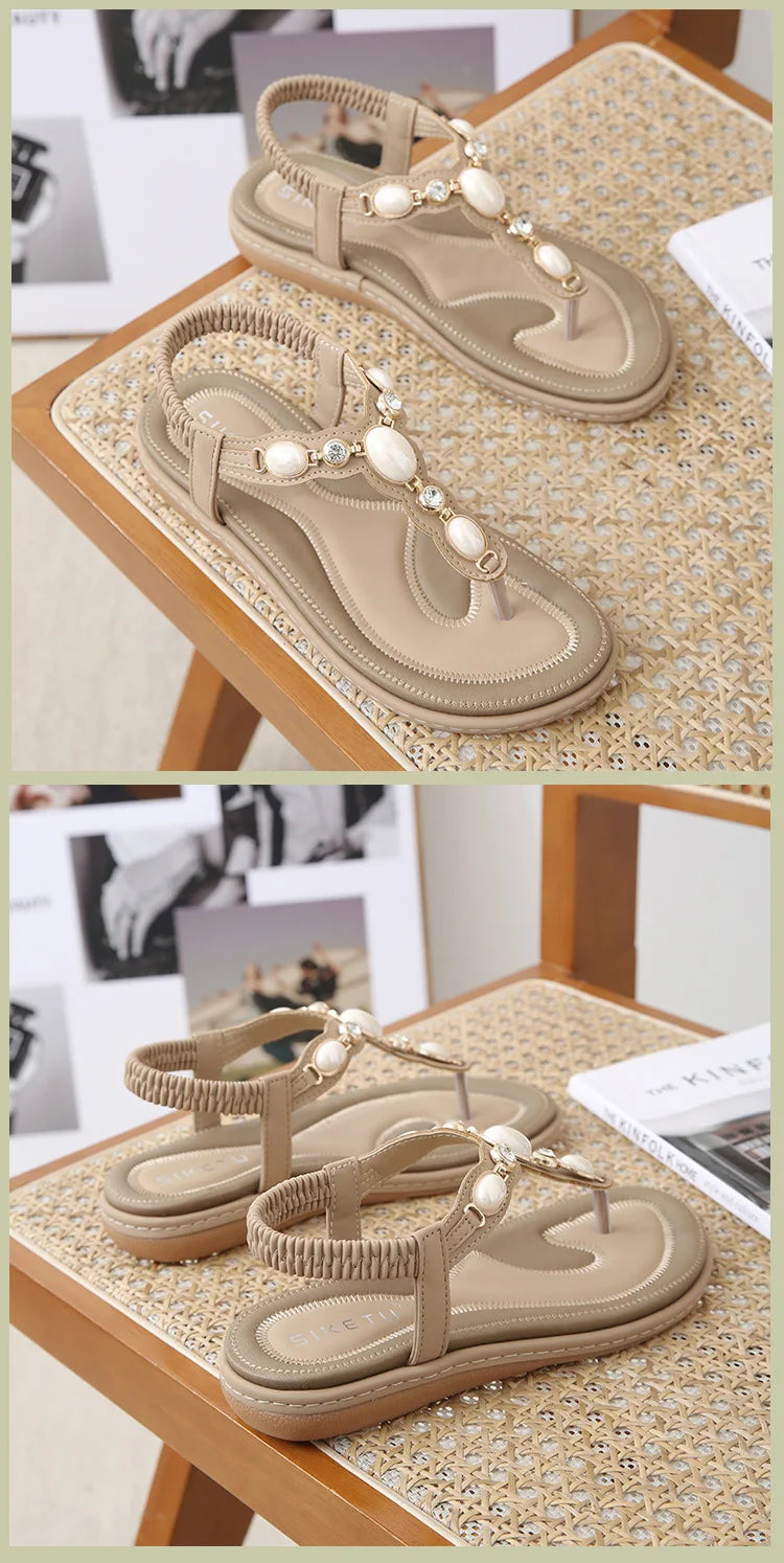 Sandales Bohème Plage Femme Flats 2025 – Casual Loisirs Grande Taille 36-42