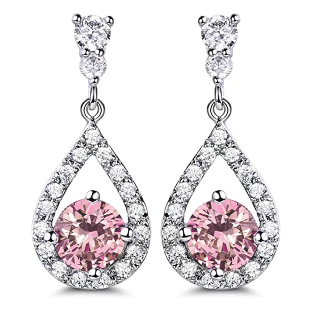 Ohrringe Zirkonia Rosa Koreanisches Silber 2026 – Ohrstecker Luxus Mode Schmuck Geschenk Frau