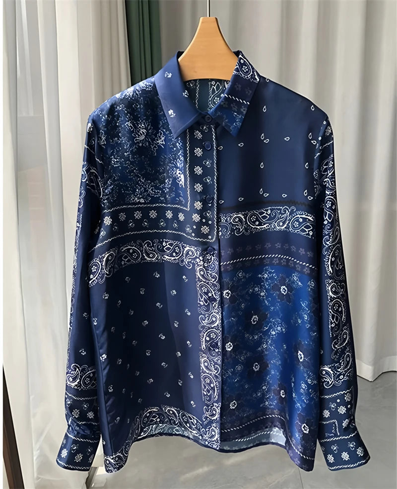 Chemisier Femme Vintage Imprimé Luxe Manches Longues Slim Élégant – Blouse Casual Chic | Automne S-3XL