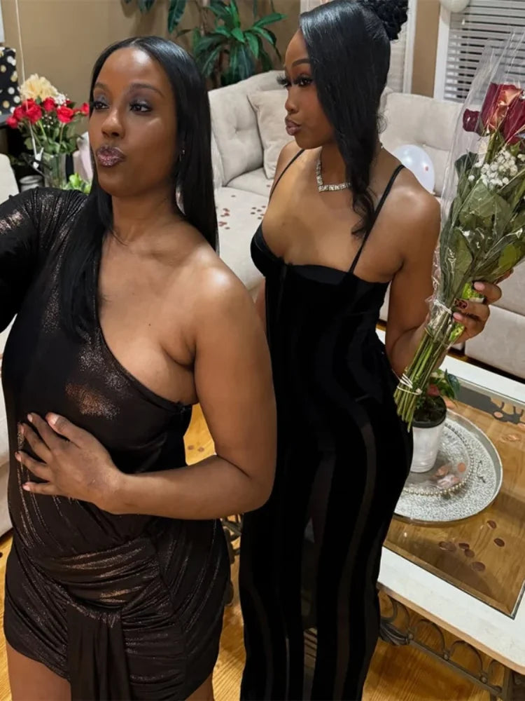 Robe Maxi Femme Velours Noir Transparente Mesh Épaules Dénudées Taille Cinée Slim – Soirée & Club | 2026
