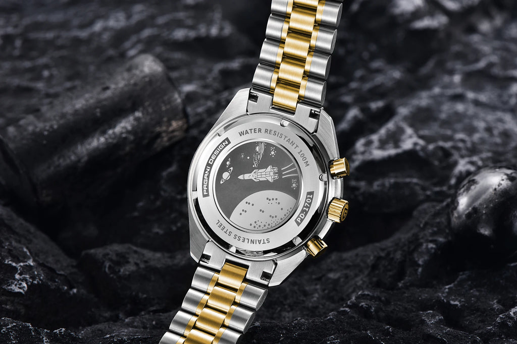 Montre Homme PAGANI DESIGN 2025 Lune Or Argent Quartz – Chronographe Saphir AR Date Auto