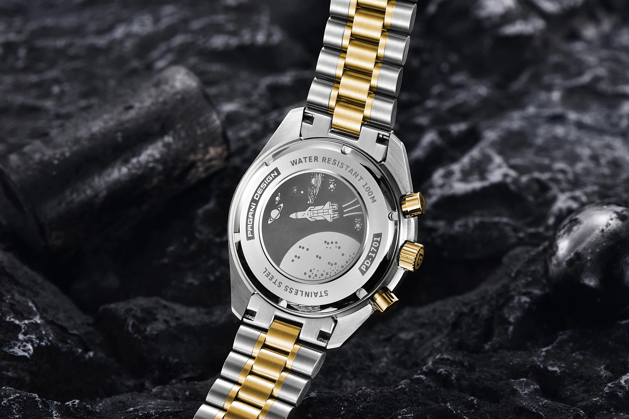 Montre Homme PAGANI DESIGN 2025 Lune Or Argent Quartz – Chronographe Saphir AR Date Auto