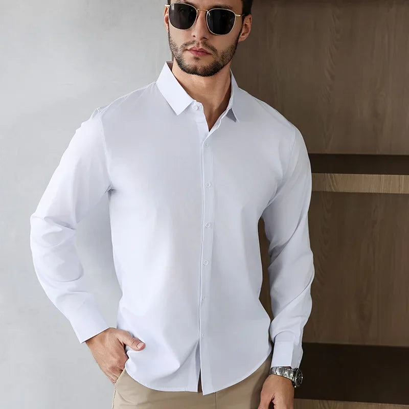 Herren Business Casual Hemd Langarm Einfarbig Bügelleicht – Bequem Ganzjährig Vielseitig | Elegante Herrenmode