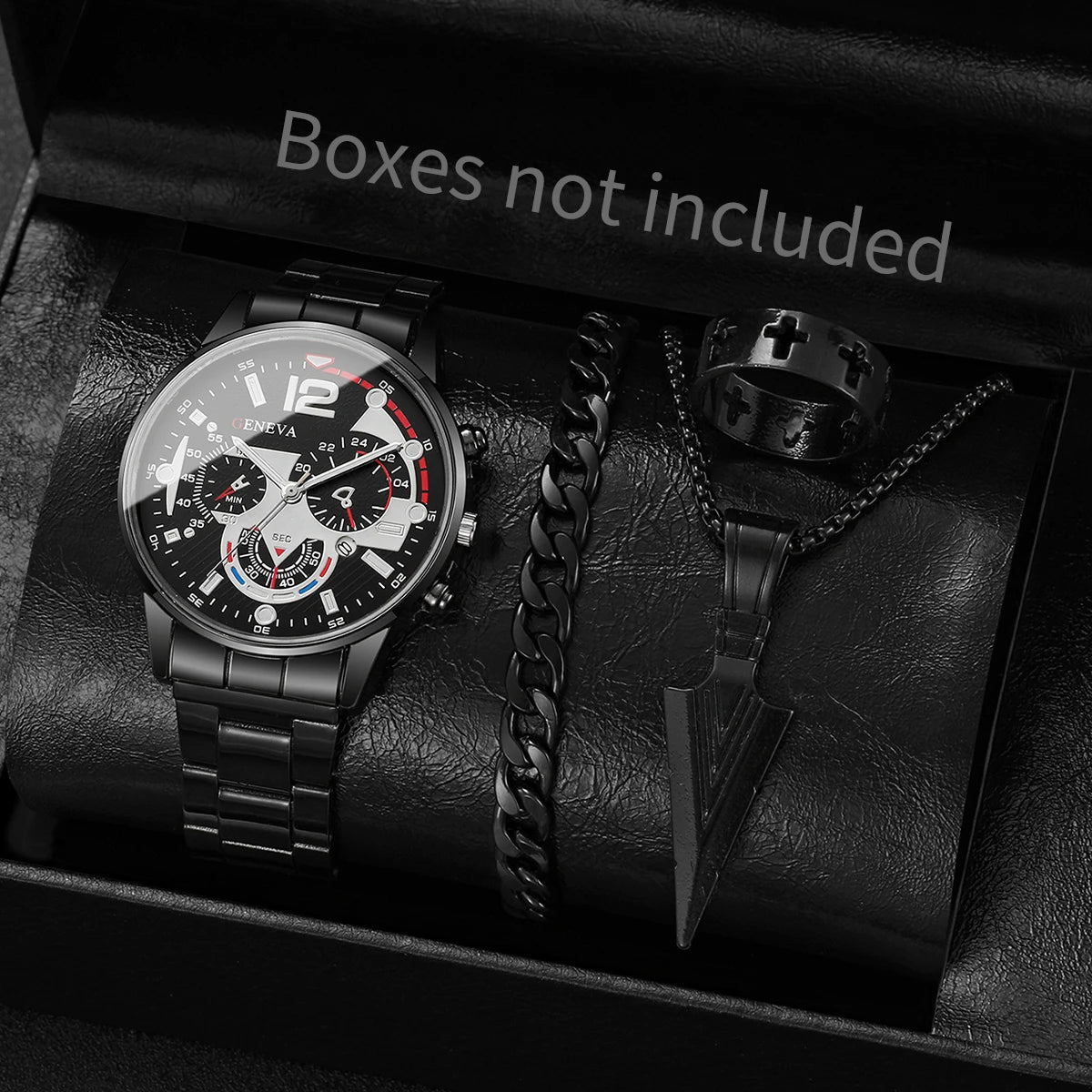 4PCS/Set Fashion Men Business Watches Casual Quartz Watch With Calendar Jewelry Set for Mens Clock Reloj Hombre（Without Box）