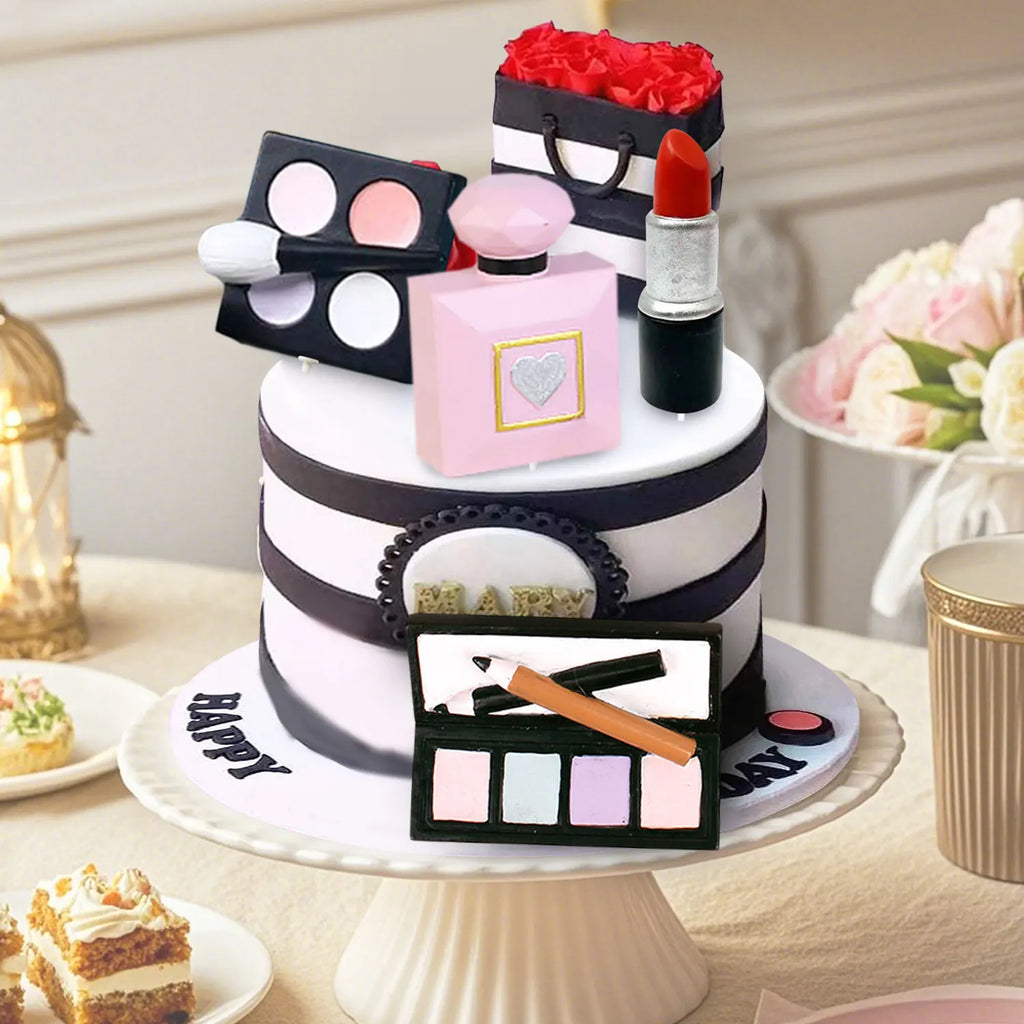 Set Maquillage Gateau 4 Pcs Filles – Rouge à Lèvres, Fard, Parfum & Poudre | Cadeau Anniversaire & Bal de Promo