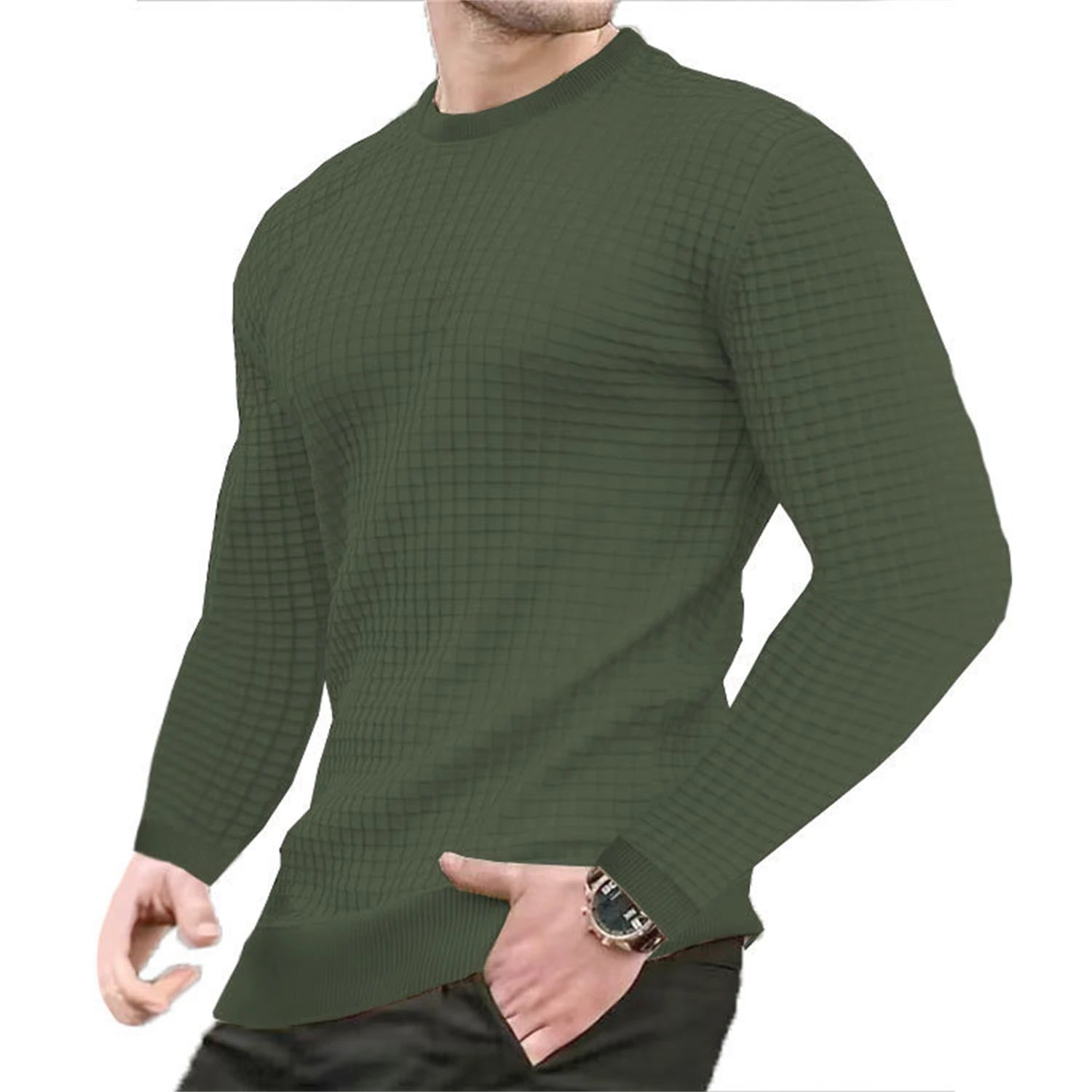 Hoodie Homme Col Rond Jacquard Carreaux Waffle Texture Fashion Casual Chaud Tendance Streetwear – Sweat À Capuche Motif Carreaux Premium | Mode Homme Streetwear Premium