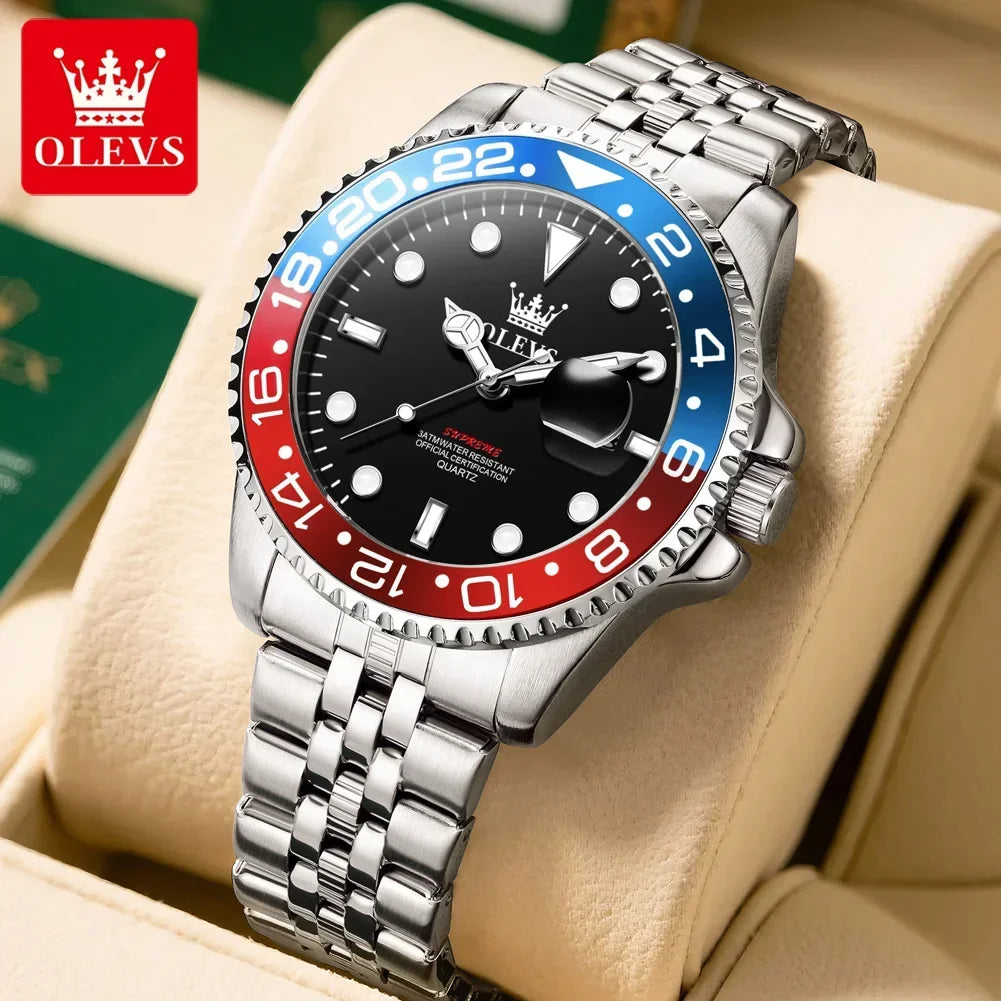 Montre Homme OLEVS 5657 Quartz Sport – Acier Inoxydable Lumineux Étanche 30M Date Cadeau