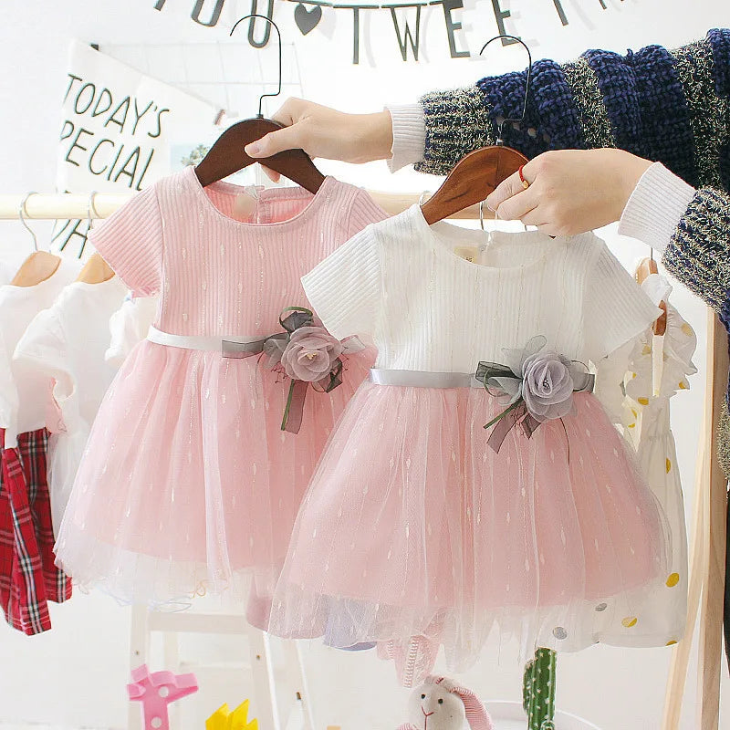 Robe Princesse Bébé Fille Été Tulle Fleurs Ruban – Robe Anniversaire Fête Mignonne Enfant