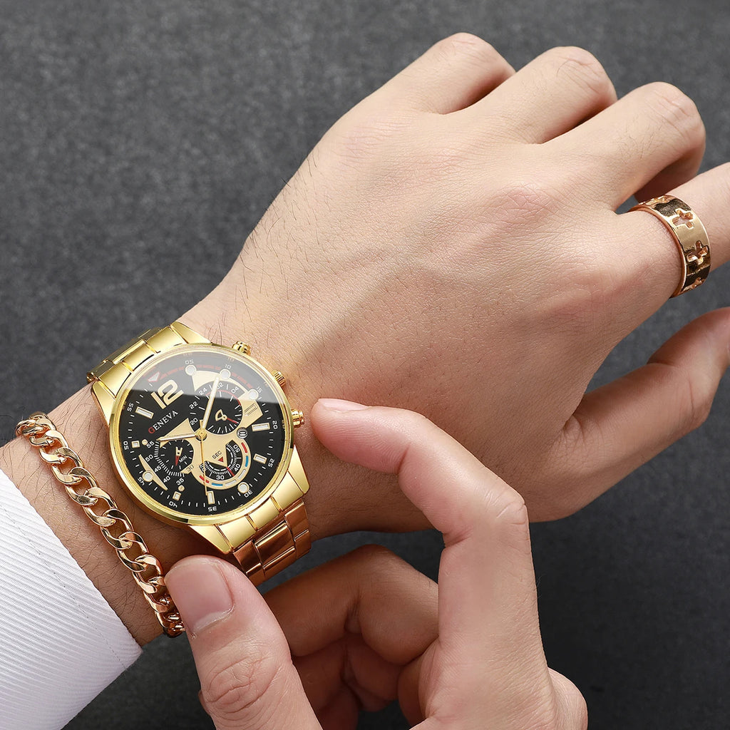 4PCS/Set Fashion Men Business Watches Casual Quartz Watch With Calendar Jewelry Set for Mens Clock Reloj Hombre（Without Box）