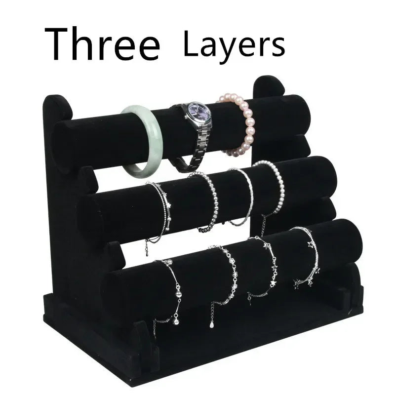 Présentoir Bijoux & Montres Vintage Cuir PU / Velours – Support T-Bar Bracelets & Chaînes | Organisateur Vitrine Boutique & Maison Premium