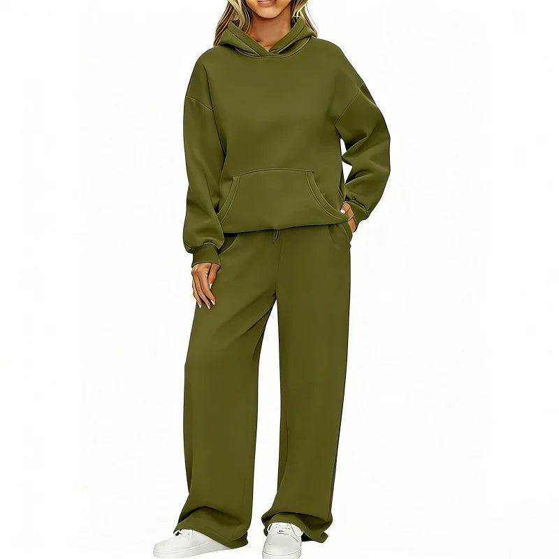Ensemble 2 Pièces Femme Sweat à Capuche + Pantalon Large Casual Ample Confortable – Jogging Sport | Automne Hiver