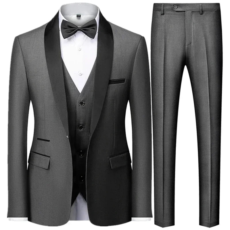 Costume Homme 3 Pièces Noir Slim Fit Blazer Veste Pantalon Gilet Grande Taille Mariage Cérémonie Soirée Automne Élégant – Ensemble Costume Premium | Mode Homme Habillé Premium