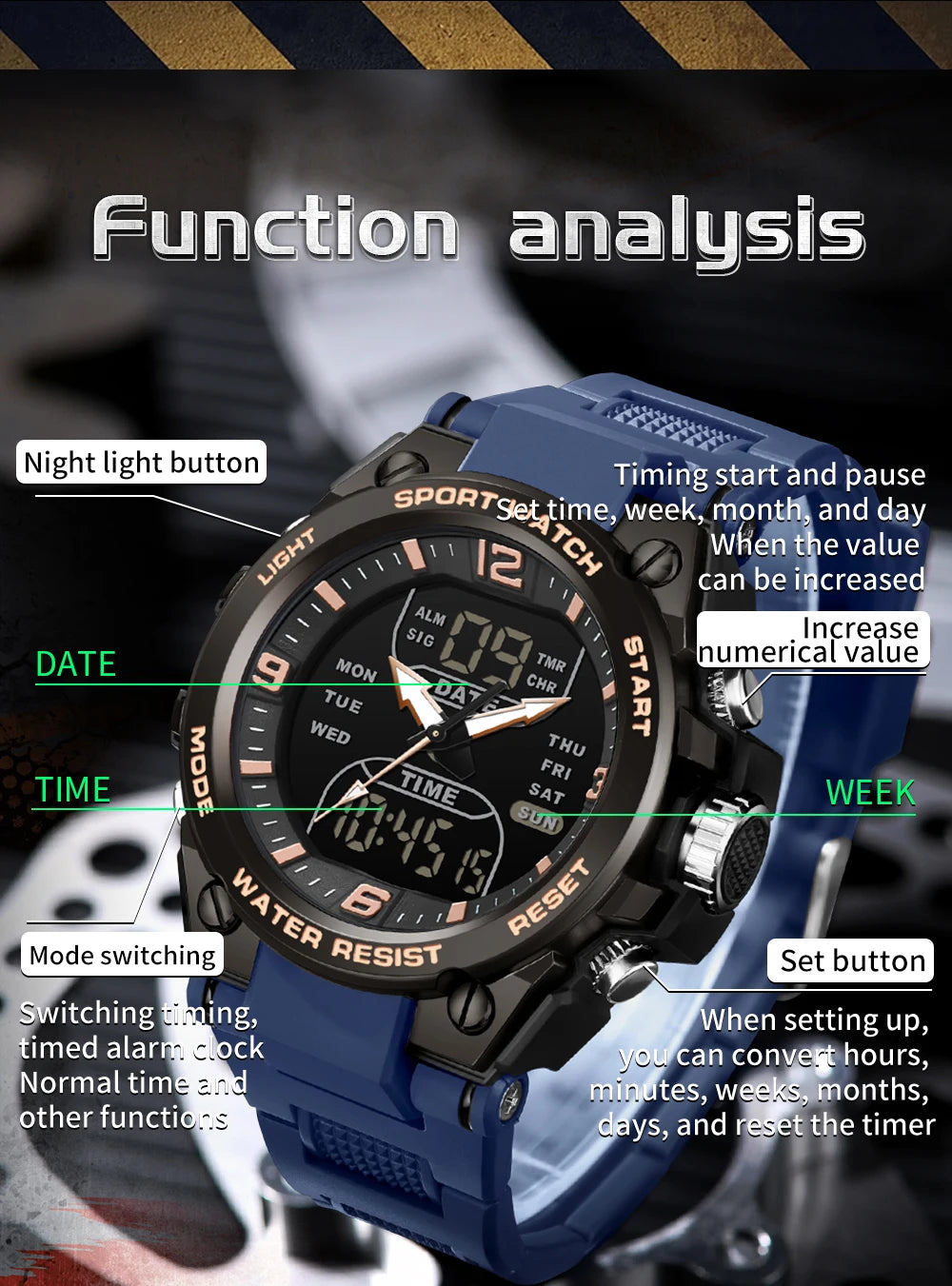 Montre Homme SANDA Militaire Tactique G-Style – LED Digital Quartz Étanche 50M Sport Luxe