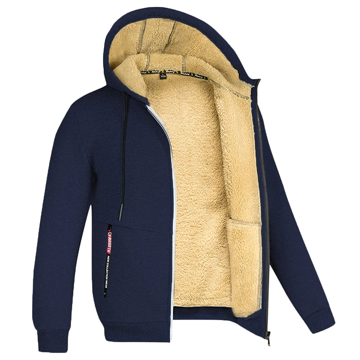Cardigan Hoodie Unisexe Zippé Laine d'Agneau Doublure Peluche Poches Avant Chaud Hiver Couleur Unie | Hoodie Laine Agneau Premium