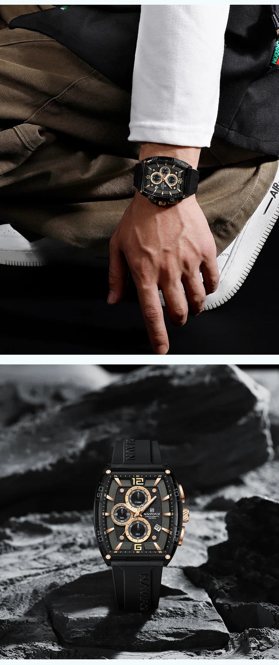 Montre Homme NAVIFORCE 2025 Militaire Sport Quartz – Étanche 50M Silicone Date Haute Qualité
