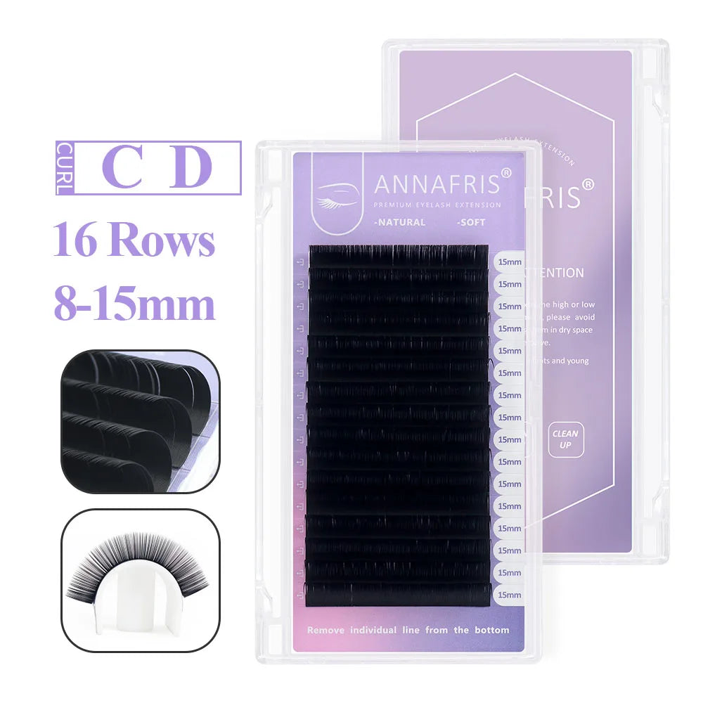 Extensions Cils Individuels ANNAFRIS Korean PBT 8-25mm – Matte Naturel Faux Vison | Fournitures Lashes Professionnel