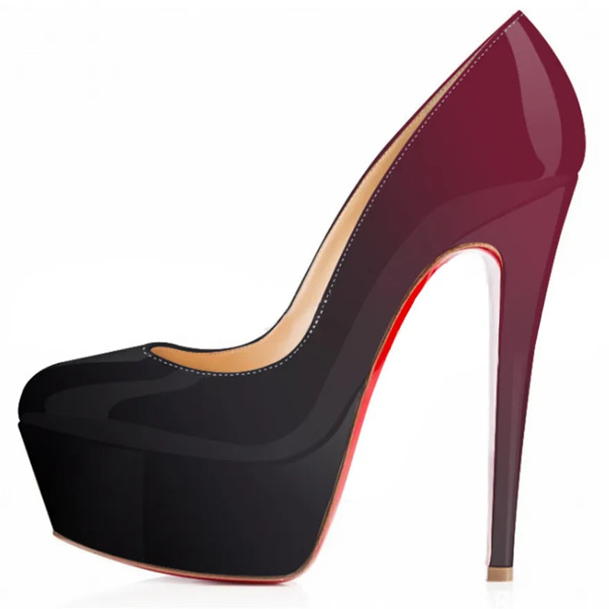 LOSLANDIFEN Escarpins 14CM Plateforme Peep Toe Gradient – Cuir Verni Rouge Mariage Fête