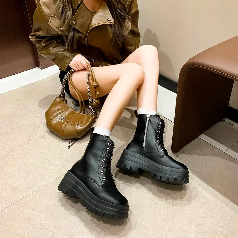 Bottes Knight Zip Semelle Épaisse Femme Hiver – Résistantes Sport Confortables Fashion