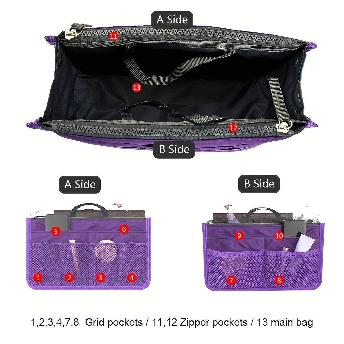 Sac Rangement Bi-Fold Double Zip – Grande Capacité | Organisateur Maquillage & Toilette