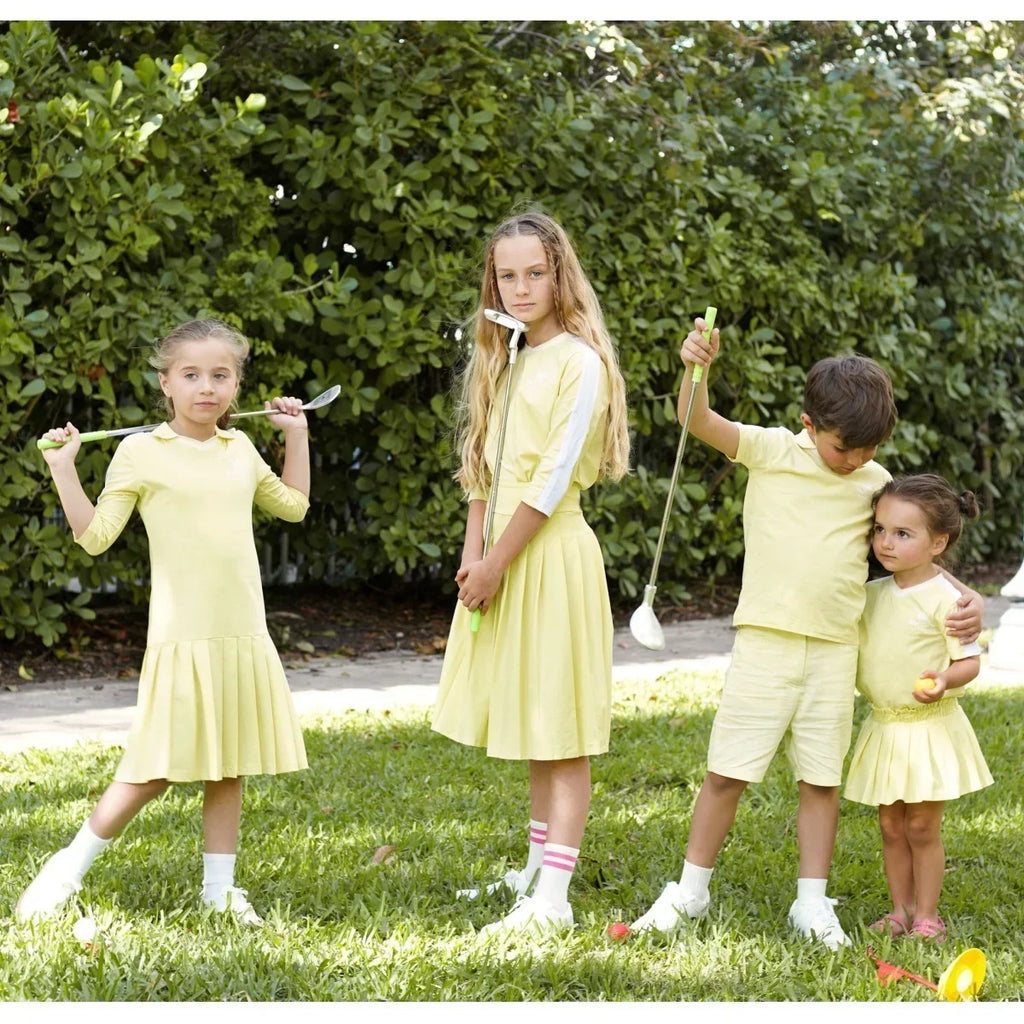 Tenue Golf Enfant Coton Plissé Unisexe – Ensemble Chemise Robe Sport Casual Famille Assortie SS 2025