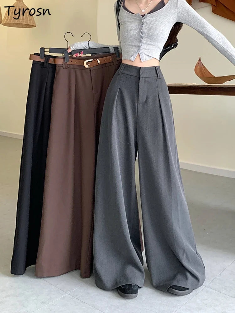 Damenhose Weit Hohe Taille Einfarbig Elegant Minimalistisch Büro-Stil Ulzzang – Casual Chic | Frühling Herbst