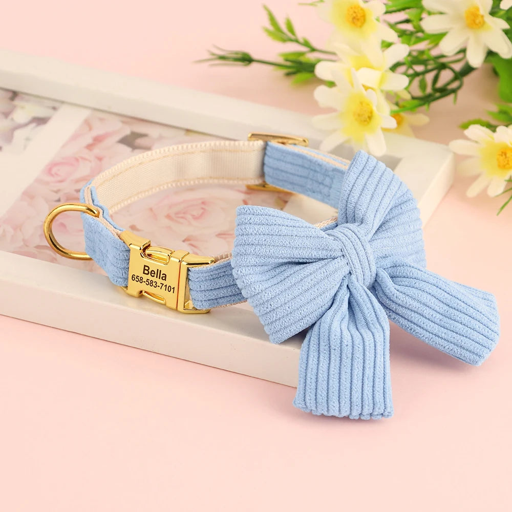 Collier Personnalisé Chien & Chat Nœud Papillon Mignon – Gravure Gratuite ID Plaque Petite & Moyenne Race | Accessoires Animaux